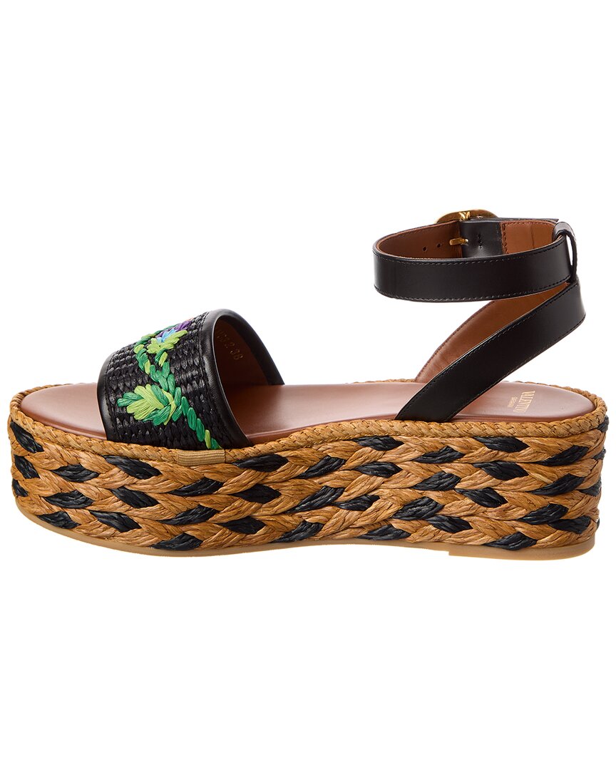 Valentino Straw & Leather 50 Platform Sandal