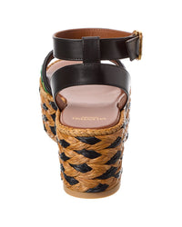 Valentino Straw & Leather 50 Platform Sandal