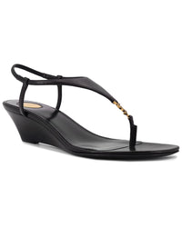 Saint Laurent Cassandre Wedge Leather Thong Sandal