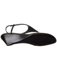 Saint Laurent Cassandre Wedge Leather Thong Sandal