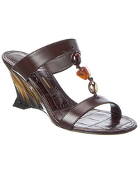 Ferragamo Seleny Croc-Embossed Leather Wedge Sandal