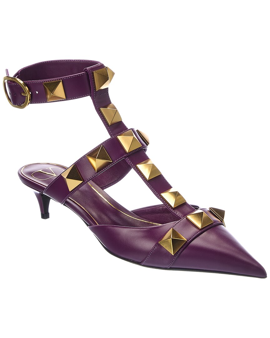Valentino Roman Stud 40 Leather Ankle Strap Pump 36.5 Purple