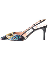 Valentino Vlogo 90 Tweed & Leather Slingback Pump