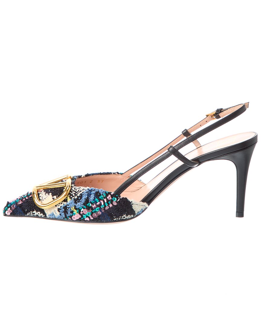 Valentino Vlogo 90 Tweed & Leather Slingback Pump