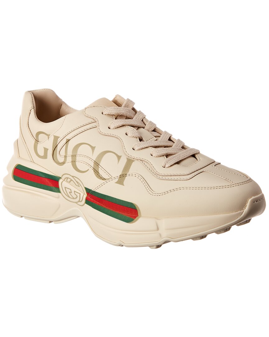 Gucci Rhyton Logo Leather Sneaker, 38, White