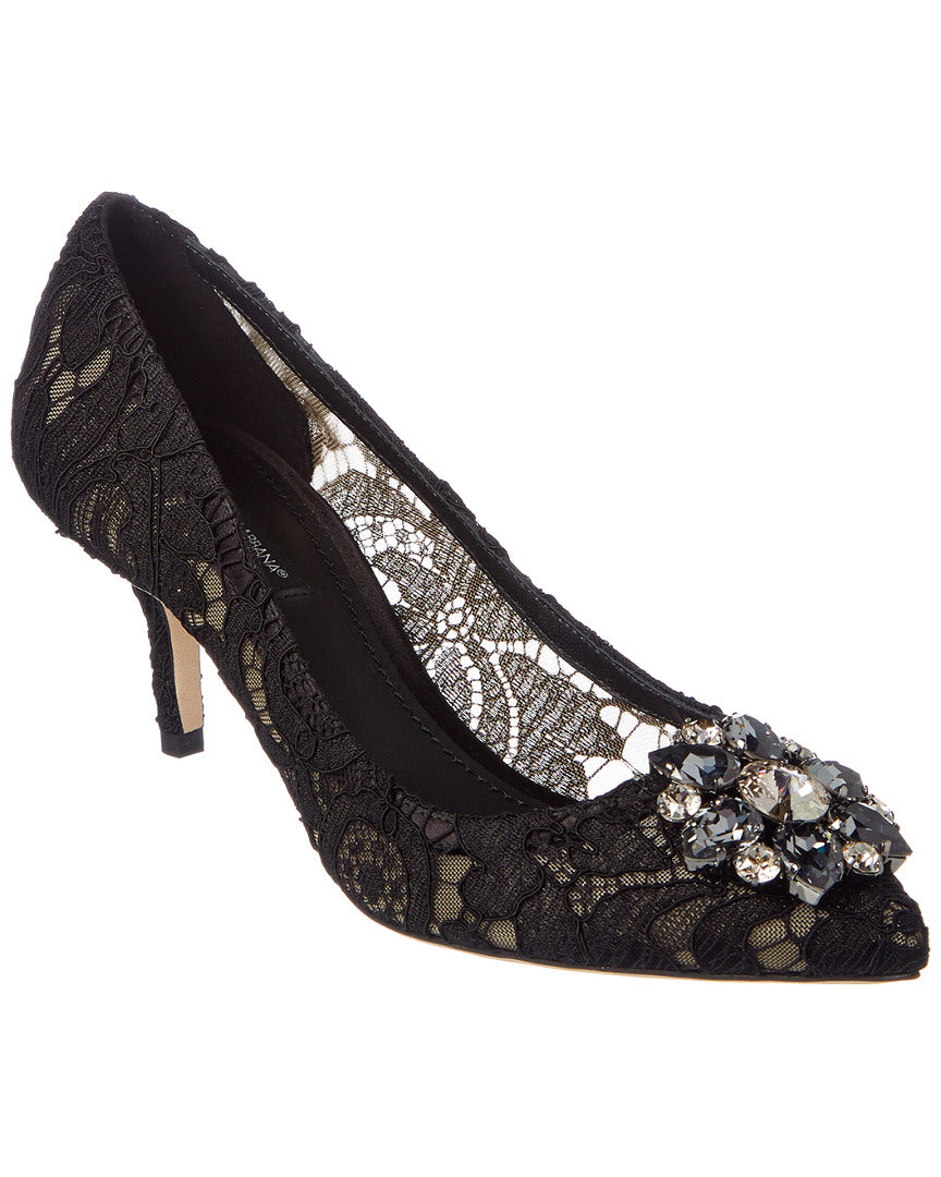 Dolce & Gabbana Bellucci 60 Embellished Taormina Lace Pump 37.5 Black
