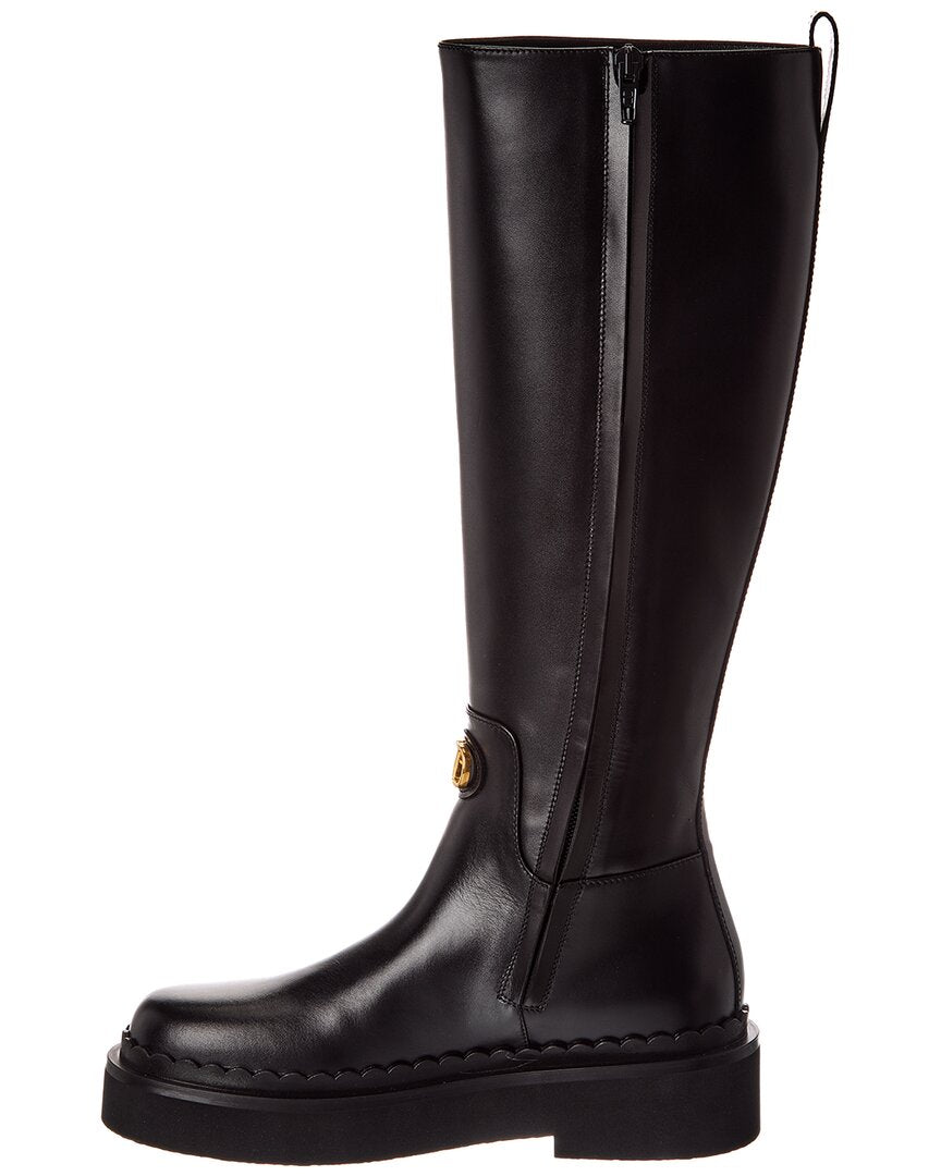Valentino Vlogo Signature 45 Leather Platform Knee-High Boot