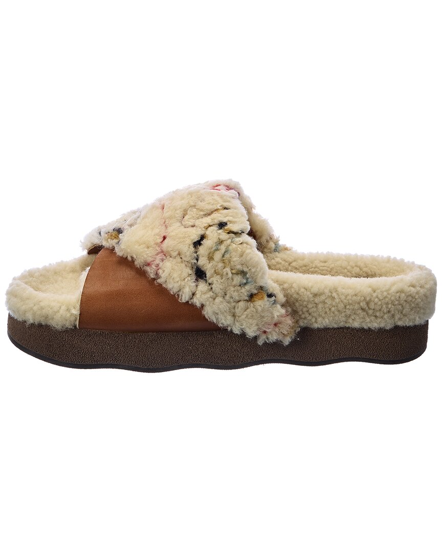 Chloé Wavy Shearling & Leather Slide