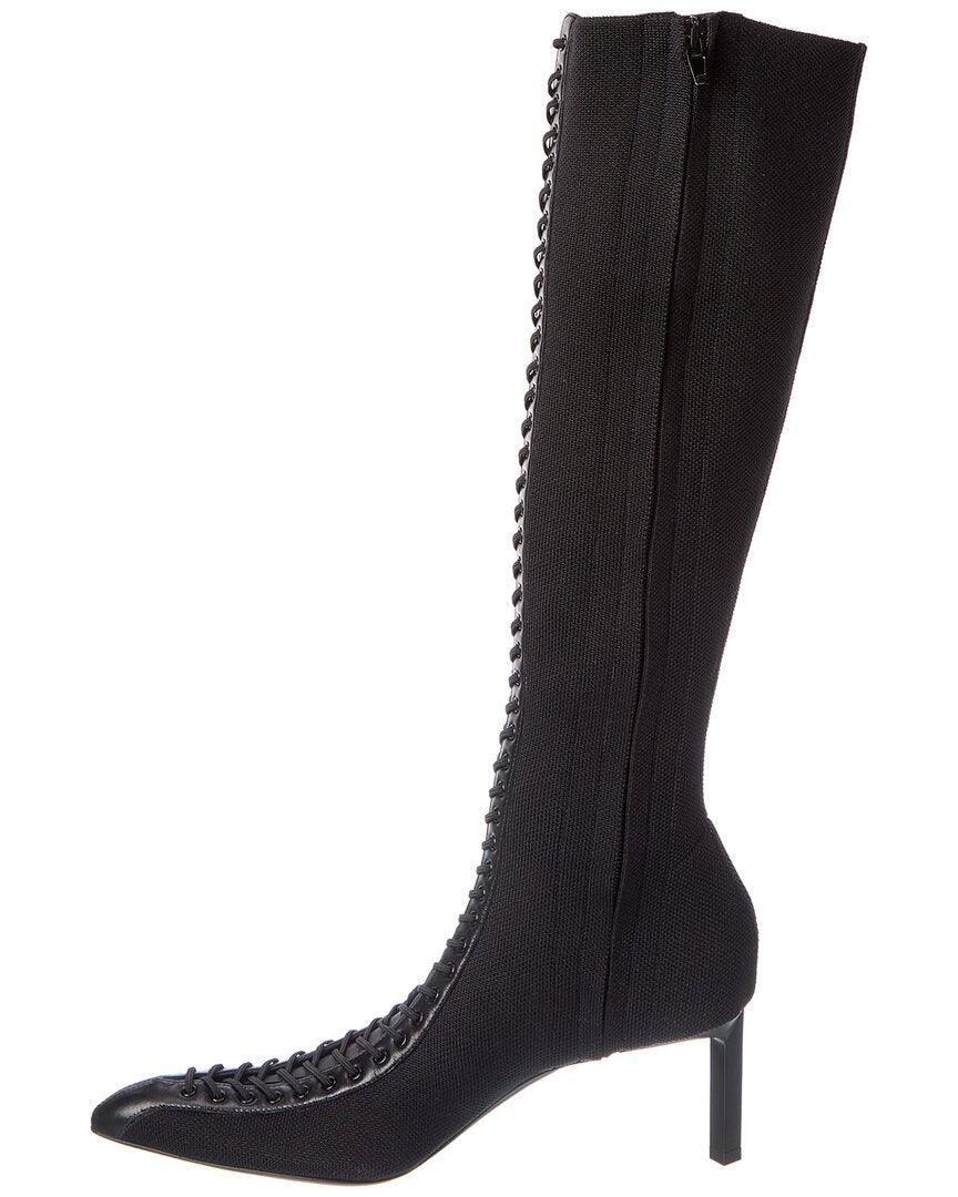 Givenchy Lace-Up Leather-Trim Knee-High Boot