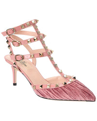 Valentino Rockstud 65 Caged Velvet & Patent Pump