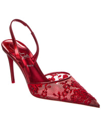 Christian Louboutin Kate Max O Sling 85 Lace & Leather Slingback Pump