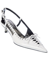 Versace Laced Pin-Point Leather Slingback Pump White