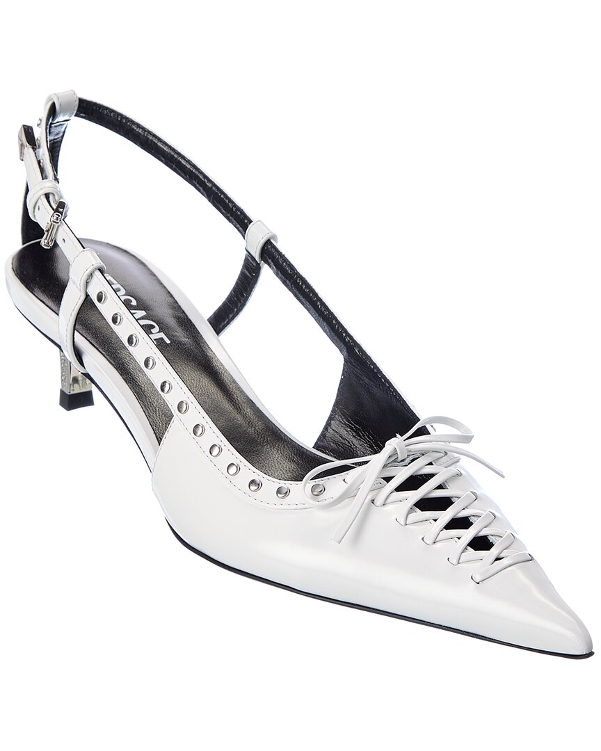 Versace Laced Pin-Point Leather Slingback Pump White