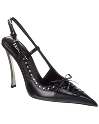 Versace Laced Pin-Point Leather Slingback Pump Black 36