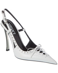 Versace Laced Pin-Point Leather Slingback Pump White