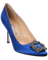 Manolo Blahnik Hangisi 90 Satin Pump 37 Blue