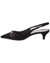 Gucci Horsebit Gg Velvet Slingback Pump