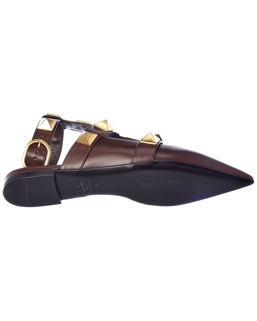 Valentino Roman Stud Leather Ankle Strap Flat