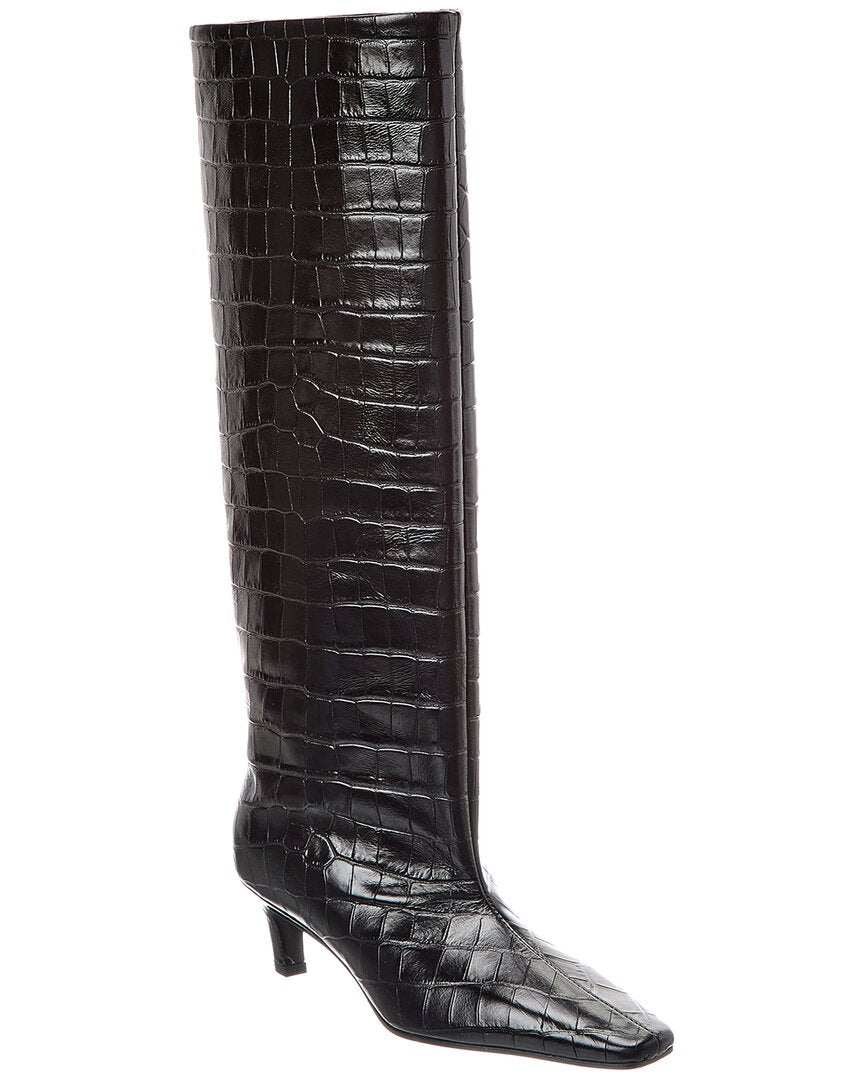 Toteme Croc-Embossed Leather Knee Boot