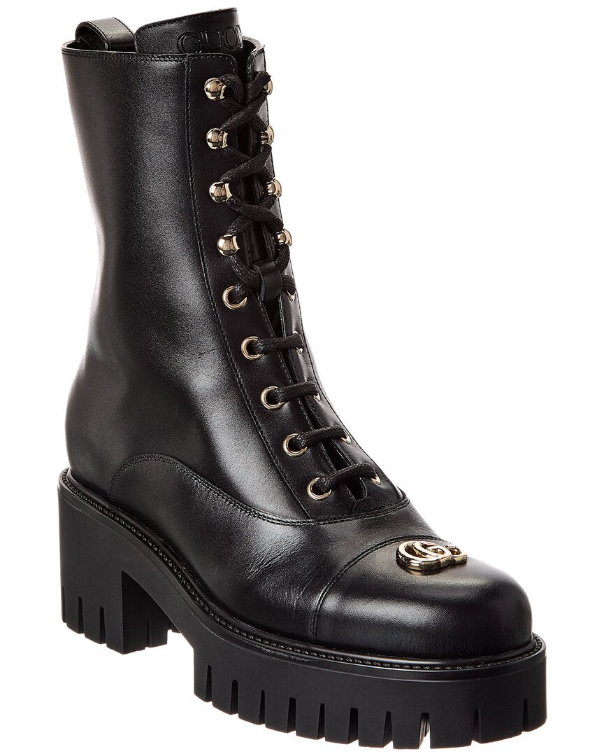 Gucci Gucci Lace-Up Leather Bootie