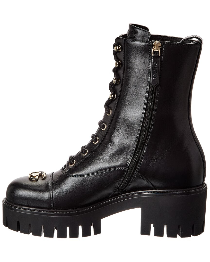Gucci Gucci Lace-Up Leather Bootie