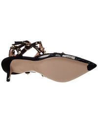 Valentino Rockstud 65 Caged Suede & Lace Ankle Strap Pump