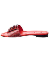 Fendi Baguette Python-Embossed Leather Sandal