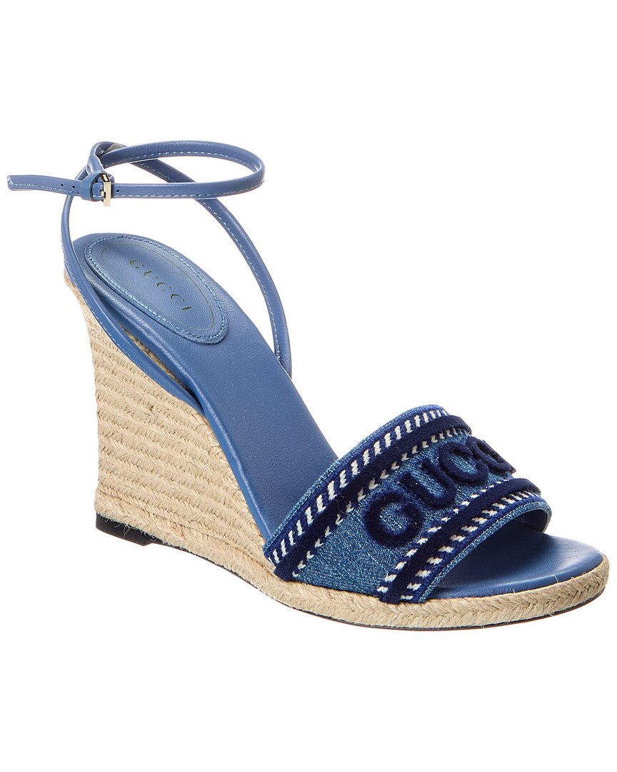 Gucci Gucci Denim & Leather Wedge Sandal