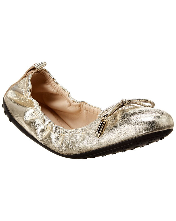 Tod’S Gommino Metallic Leather Ballerina Flat