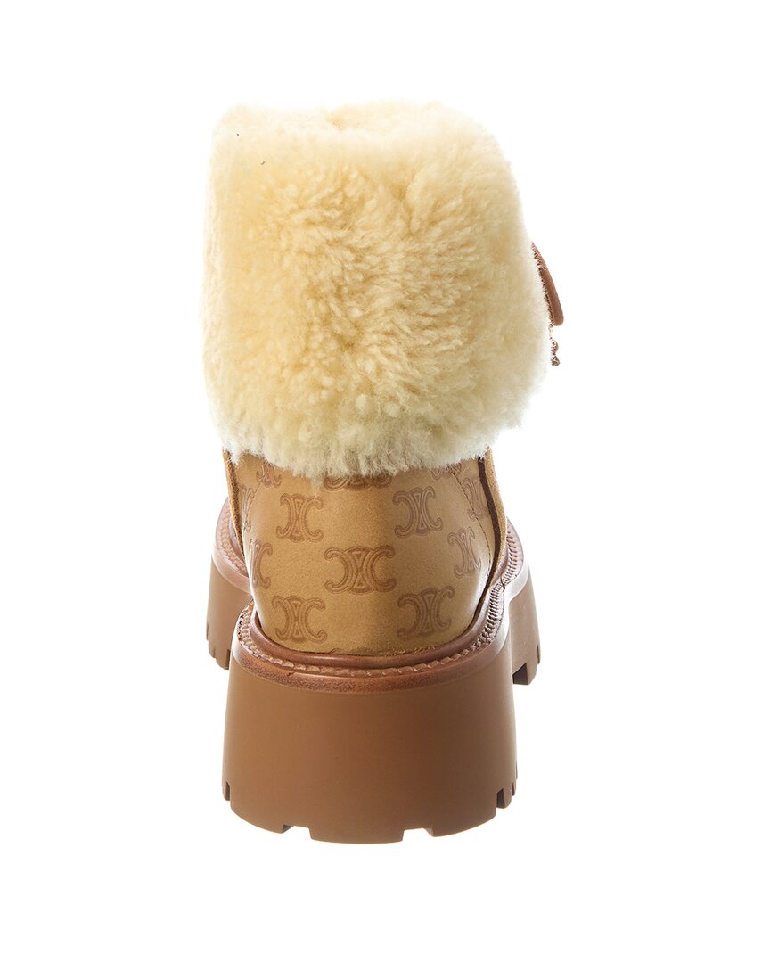 Celine Bulky Cropped Triomphe Leather & Shearling Boot