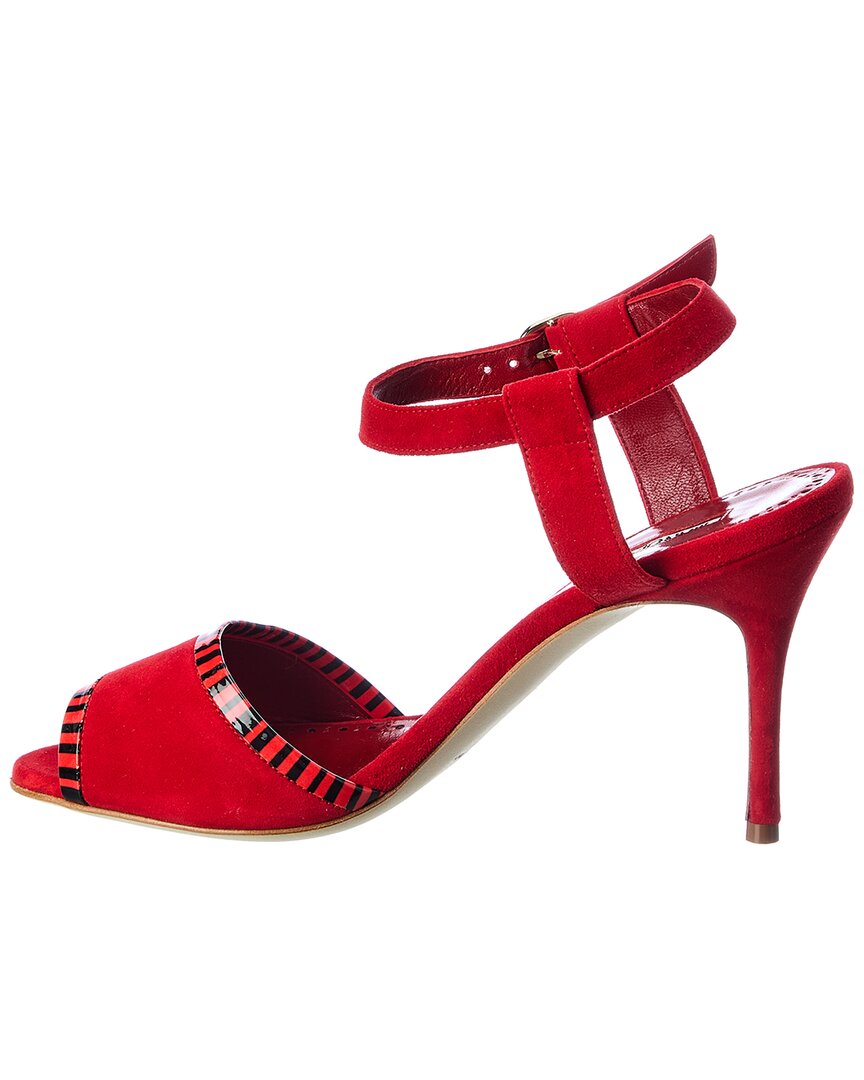 Manolo Blahnik Ibn 90 Suede & Patent Sandal