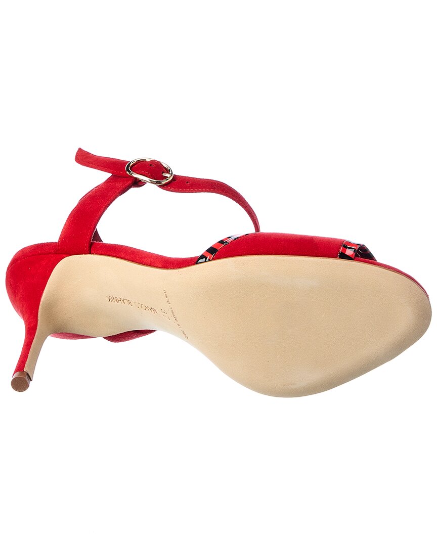 Manolo Blahnik Ibn 90 Suede & Patent Sandal