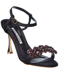 Manolo Blahnik Finah 90 Satin Sandal Black