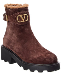 Valentino Vlogo Suede & Shearling Boot