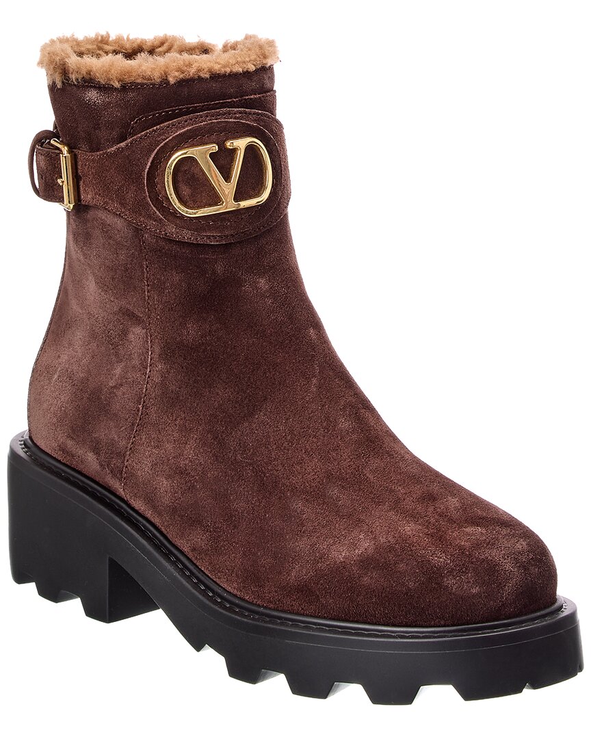 Valentino Vlogo Suede & Shearling Boot