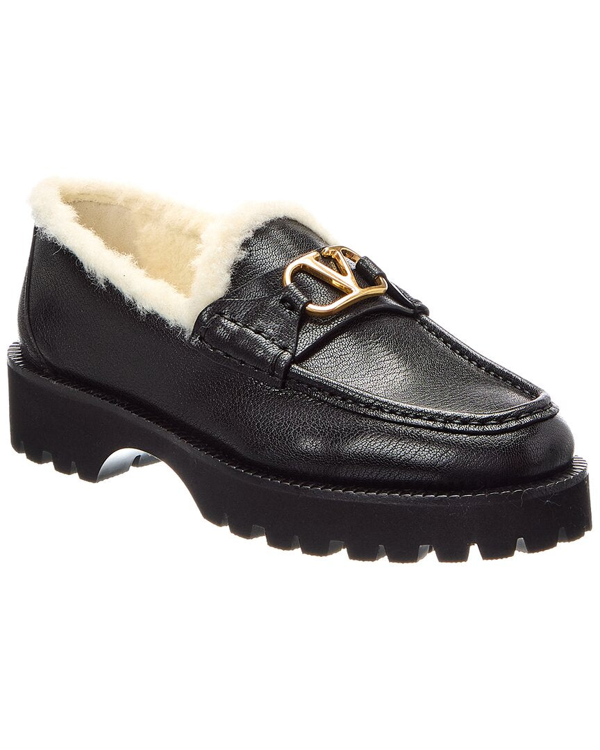 Valentino Valentino Vlogo Signature Leather & Shearling Loafer