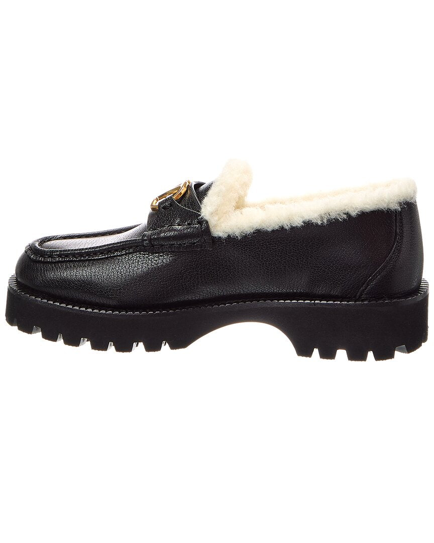 Valentino Valentino Vlogo Signature Leather & Shearling Loafer