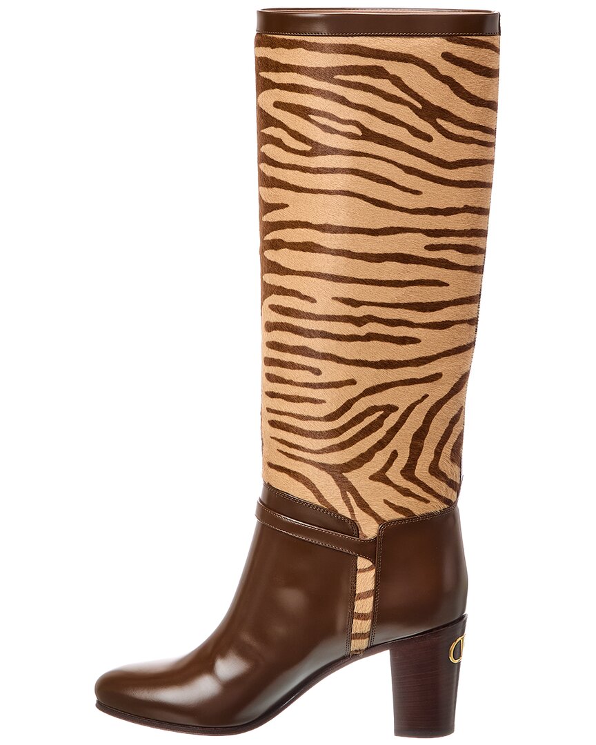 Valentino Pattie 75 Haircalf & Leather Knee-High Boot