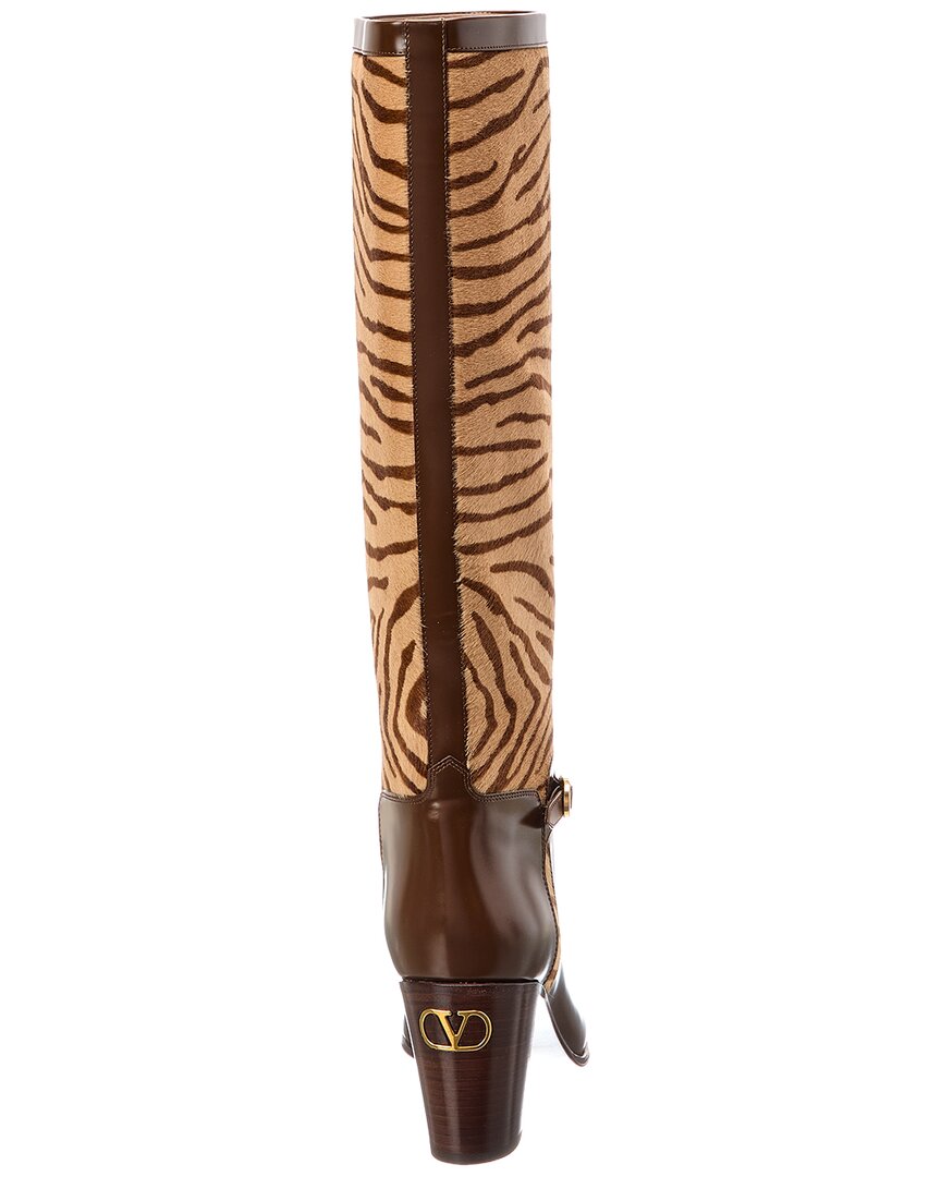 Valentino Pattie 75 Haircalf & Leather Knee-High Boot