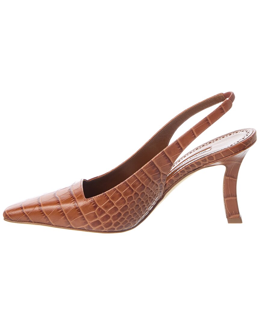 Manolo Blahnik Moira 90 Croc-Embossed Leather Slingback Pump