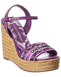 Dolce & Gabbana Majolica Canvas & Leather Wedge Sandal