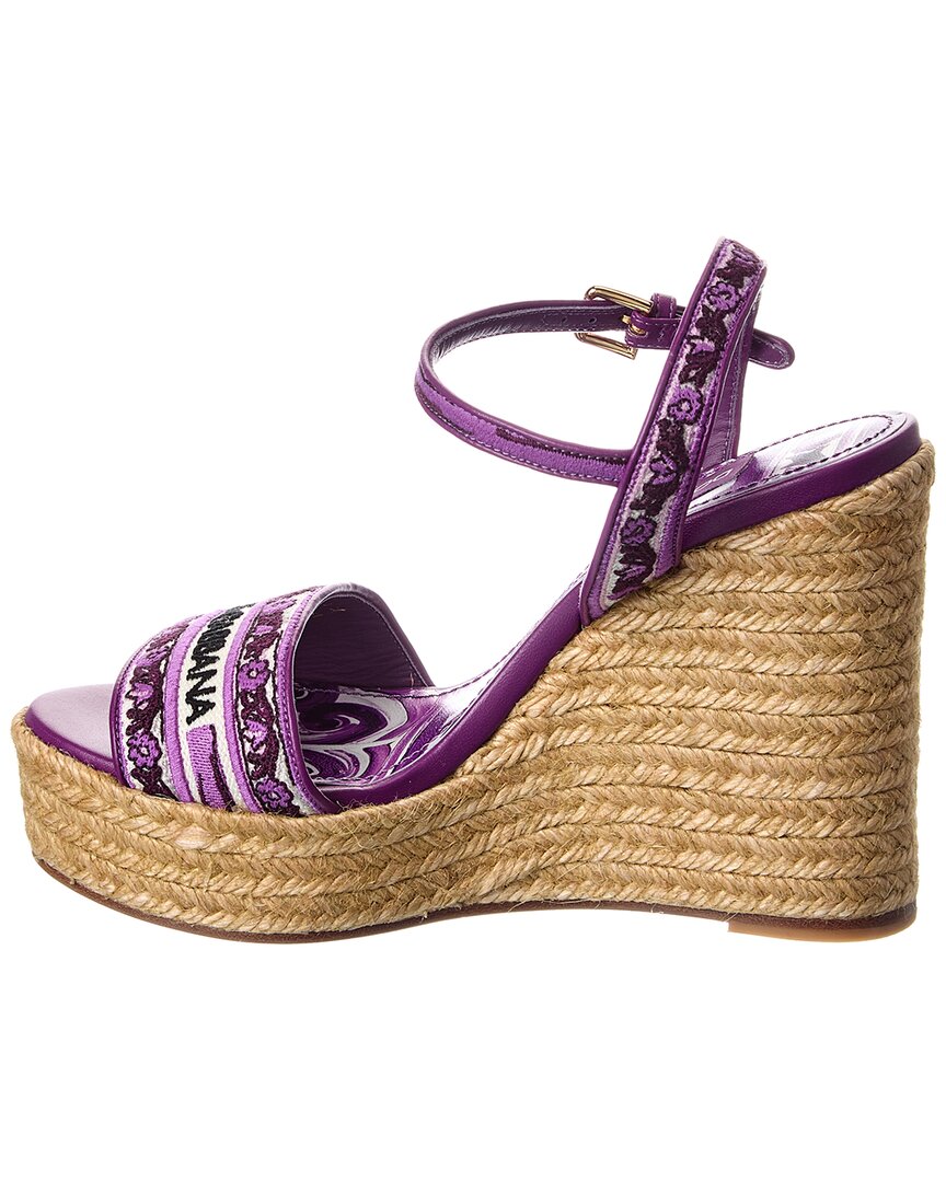 Dolce & Gabbana Majolica Canvas & Leather Wedge Sandal