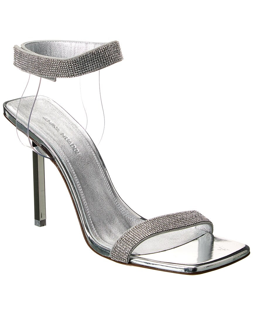 Amina Muaddi Rih Vinyl & Leather Sandal Silver