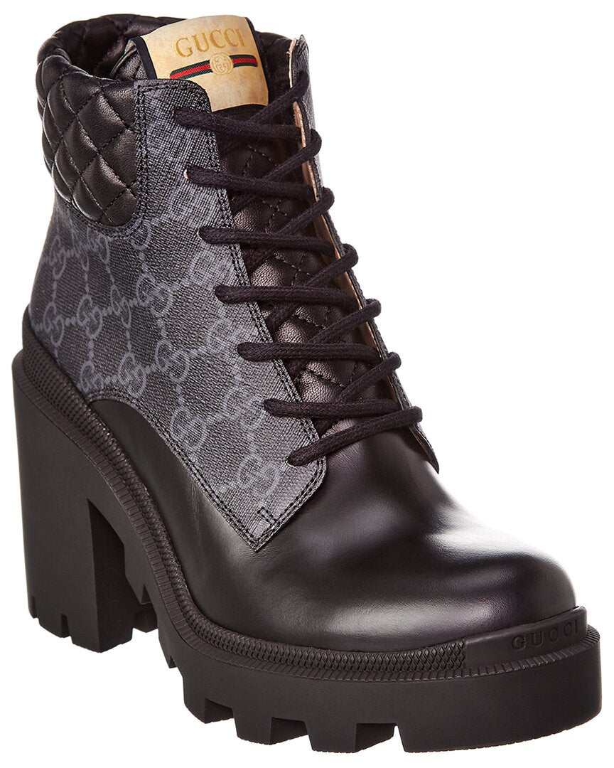 Gucci Gg Supreme Canvas & Leather Bootie 4 Black