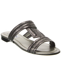Tod’S Double T Strap Leather Sandal Silver