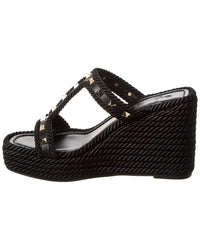 Valentino Rockstud 90 Leather & Rope Wedge Sandal
