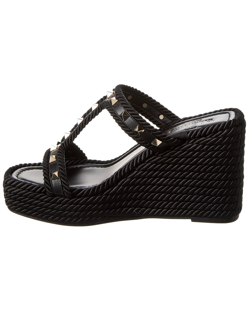 Valentino Rockstud 90 Leather & Rope Wedge Sandal