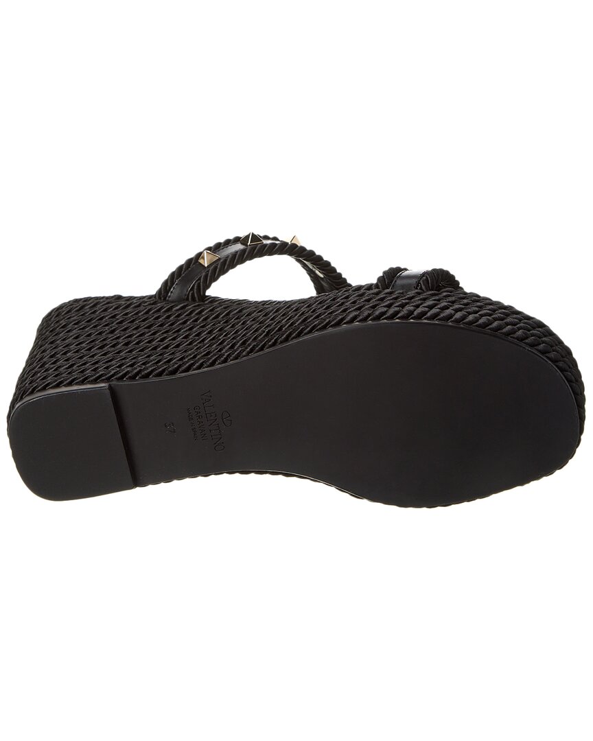 Valentino Rockstud 90 Leather & Rope Wedge Sandal