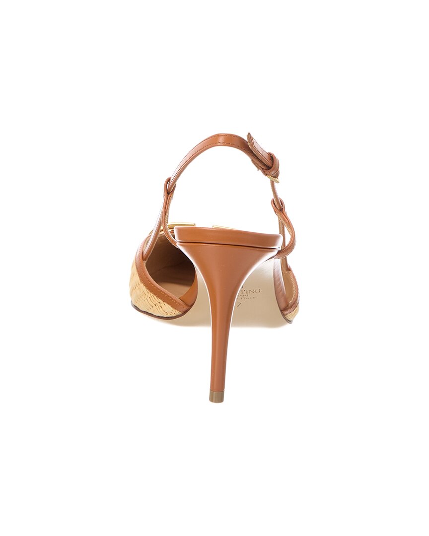 Valentino Vlogo Signature 80 Raffia & Leather Slingback Pump