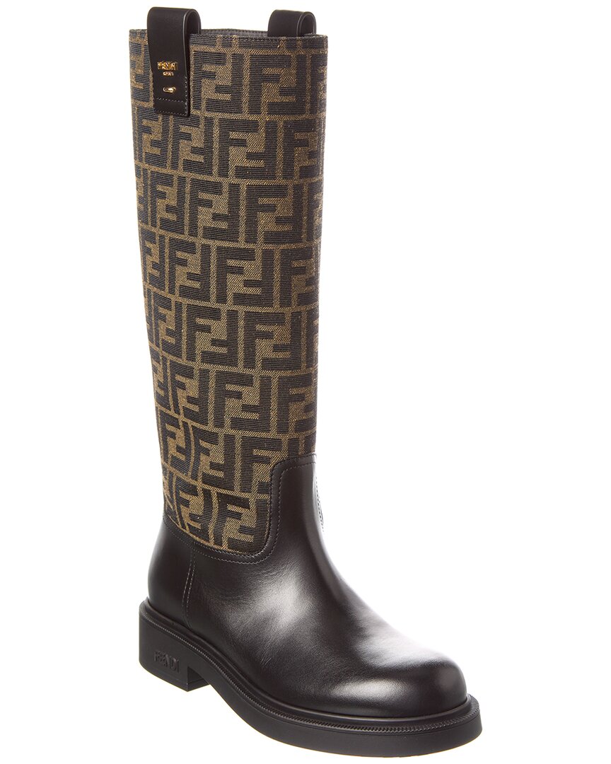 FENDI Fendi Filo Ff Jacquard Canvas & Leather Knee-High Boot
